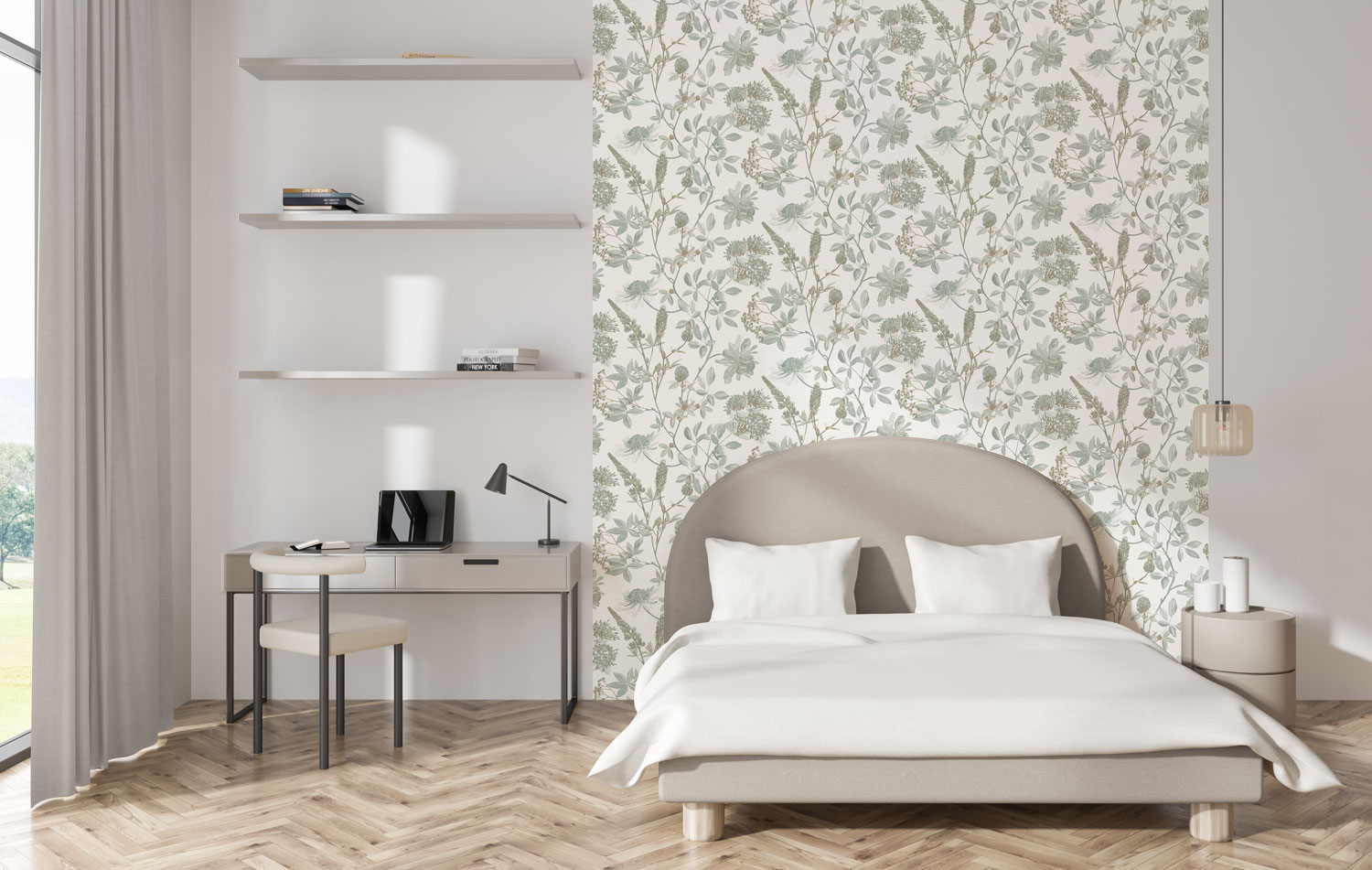 Elegant floral wallpaper in gray-blue