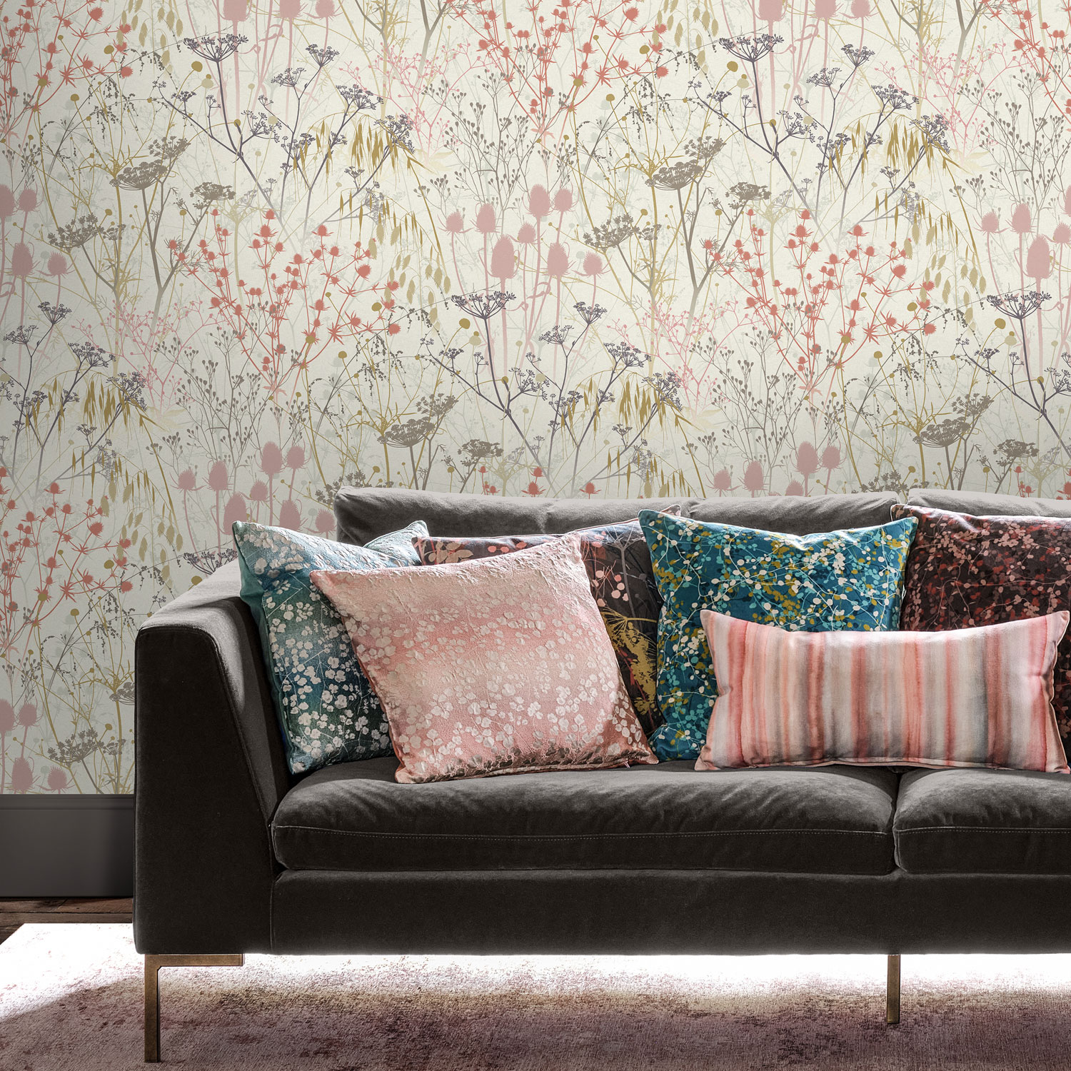 Living room wallpaper with a floral pattern