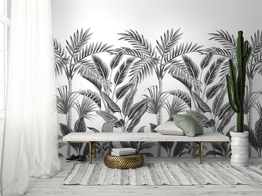 Non-woven wall mural - Tropical leaves, palm trees A40801, 159 x 280 cm, One roll, Murals, Grandeco