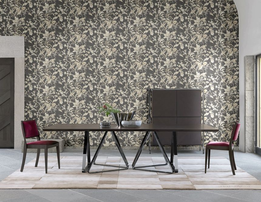 Luxury non-woven wallpaper with a vinyl surface Z21836, Flowers, orchids, leaves, Trussardi 5, Zambaiti Parati