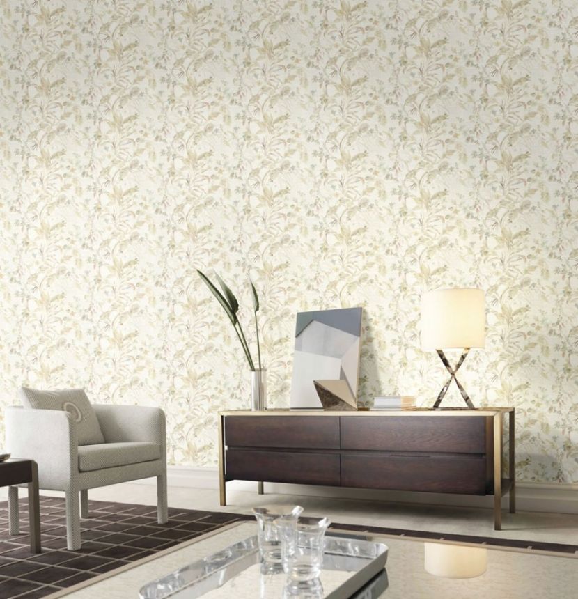 Luxury non-woven wallpaper with a vinyl surface Z21833, Flowers, orchids, leaves, Trussardi 5, Zambaiti Parati