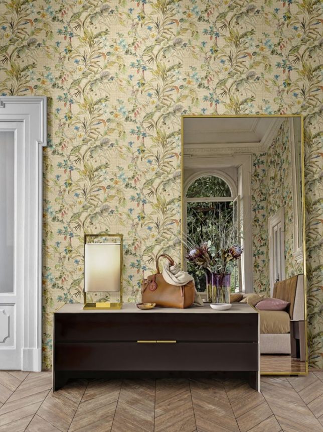 Luxury non-woven wallpaper with a vinyl surface Z21831, Flowers, orchids, leaves, Trussardi 5, Zambaiti Parati