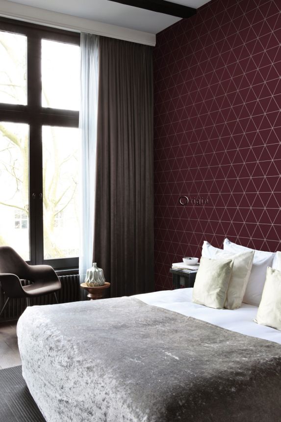 Wine red wallpaper, silver outlines of triangles 347718, City Chic, Origin 