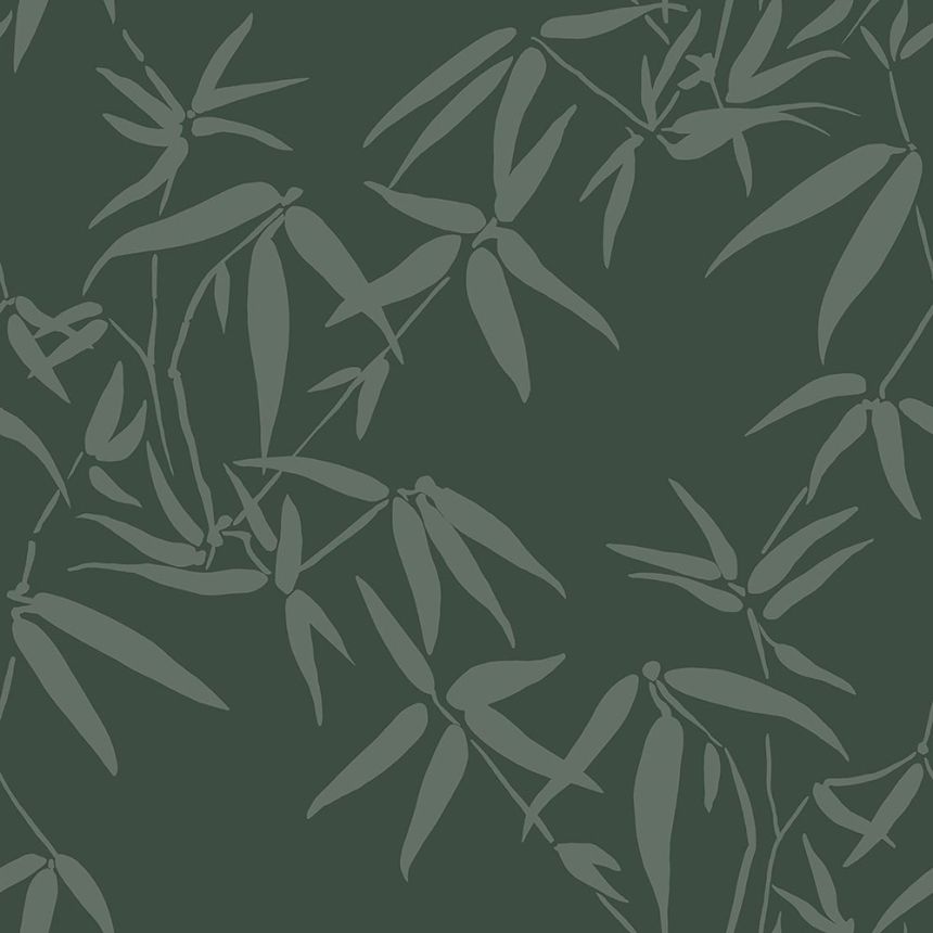 Dark green wallpaper, metallic bamboo leaves 347738, City Chic, Origin 