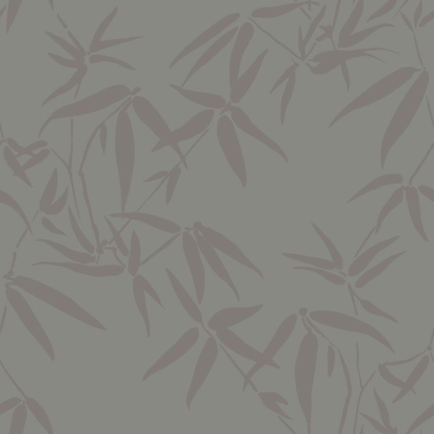 Gray wallpaper, brown metallic bamboo leaves 347739, City Chic, Origin 
