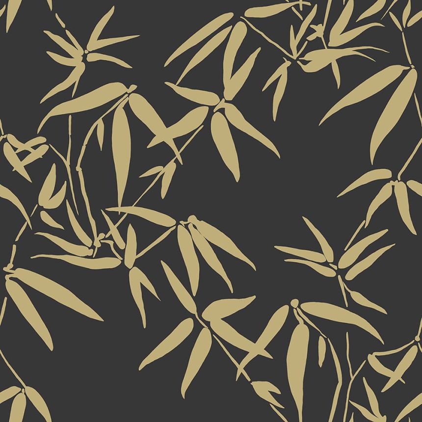 Black wallpaper, golden bamboo leaves 347740, City Chic, Origin 