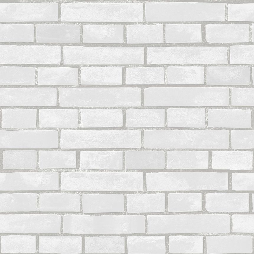 Washable white-grey brick wallpaper, brick wall imitation 555131, Old Friends 3, Vavex