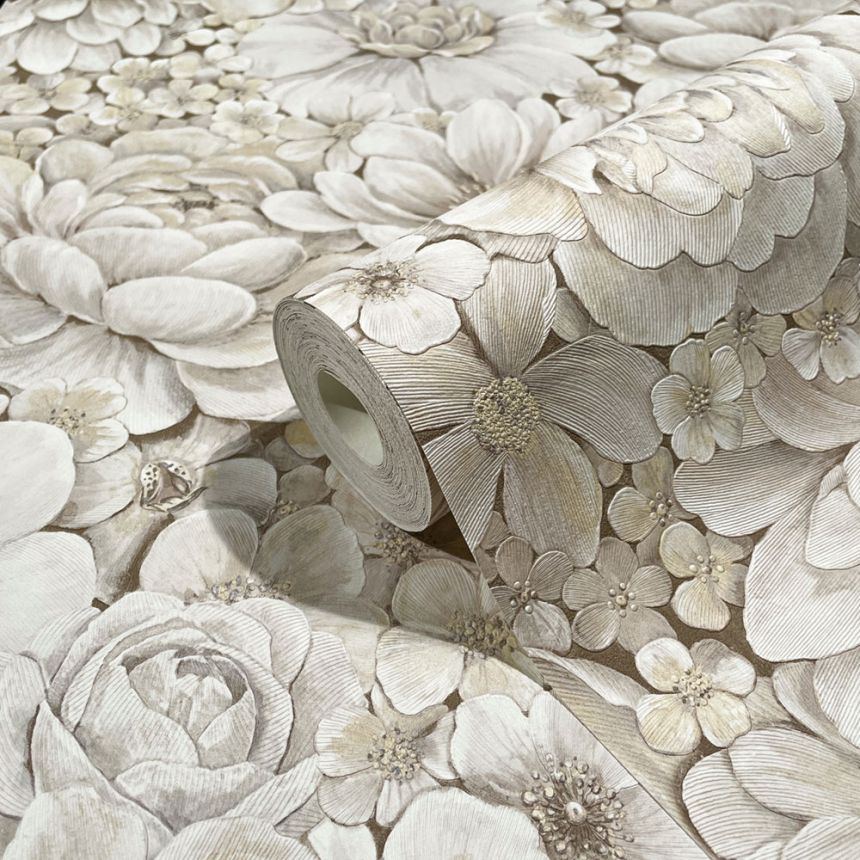 Luxury grey-beige wallpaper with flowers 33951, Botanica, Marburg
