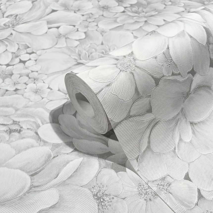 Luxury grey-white wallpaper with flowers 33952, Botanica, Marburg 