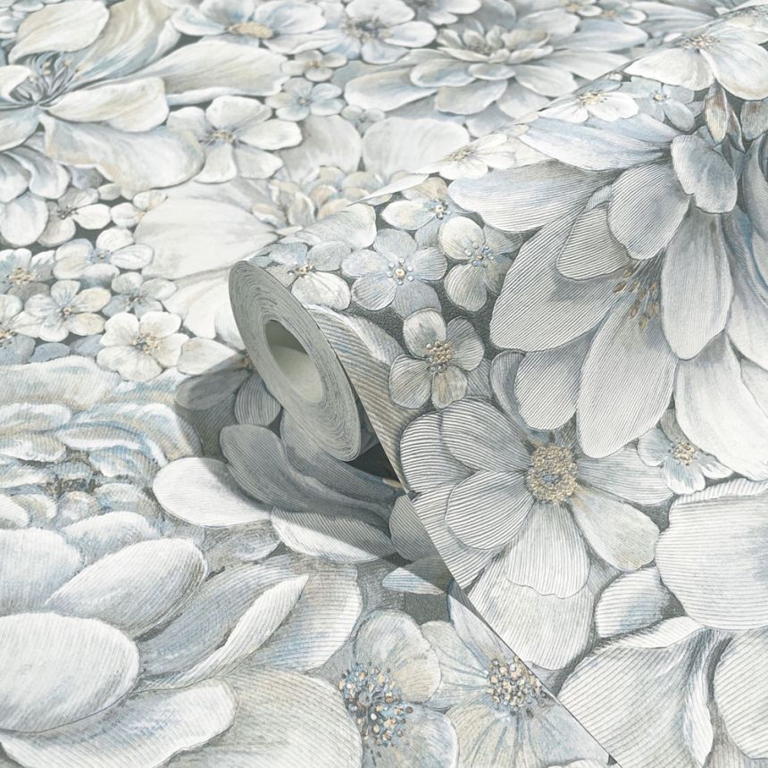 Luxury grey-blue wallpaper with flowers 33953, Botanica, Marburg
