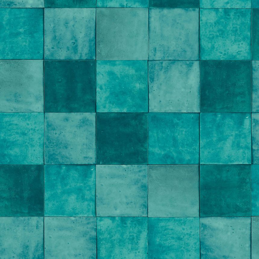 Turquoise geometric washable wallpaper 45721 Zellige, Marburg