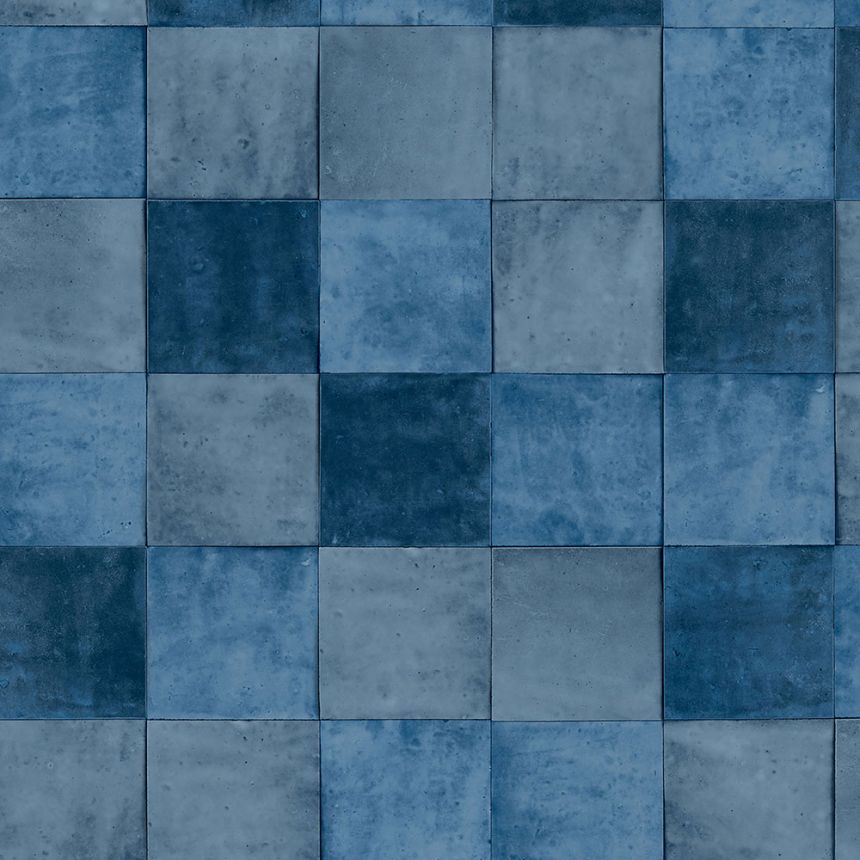 Dark blue geometric washable wallpaper 45713 Zellige, Marburg