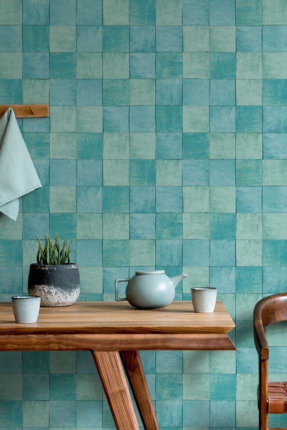 Green-turquoise geometric washable wallpaper 45720 Zellige, Marburg