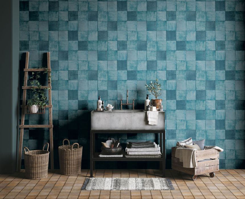 Blue geometric washable wallpaper 45728 Zellige, Marburg