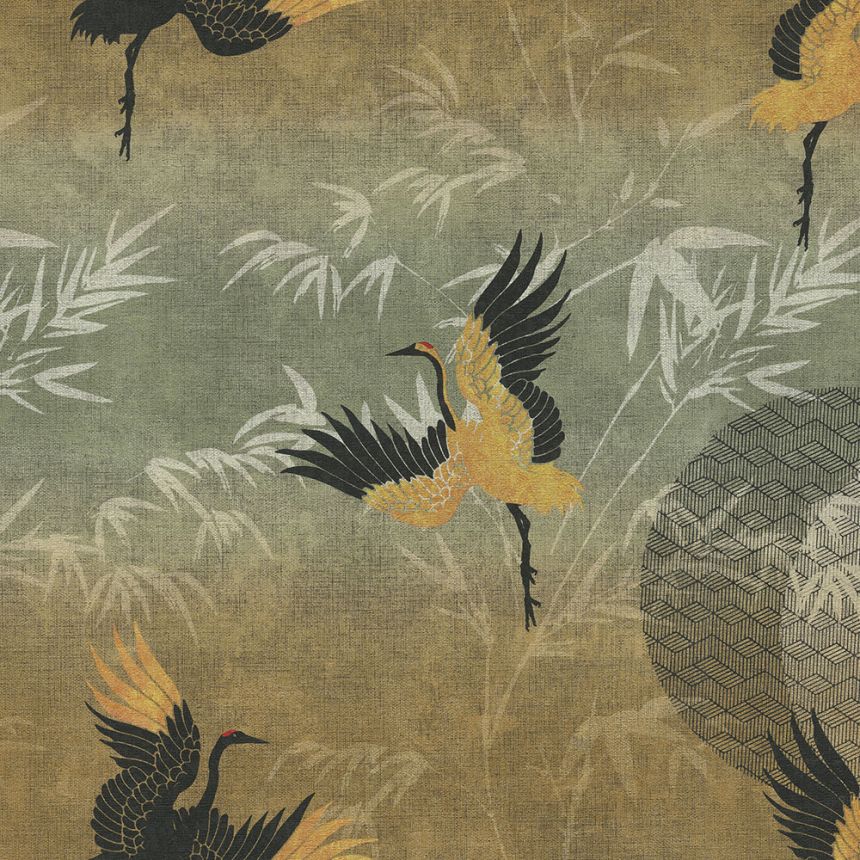 Luxury brown-green wallpaper with birds 72901, Zen, Emiliana Parati 