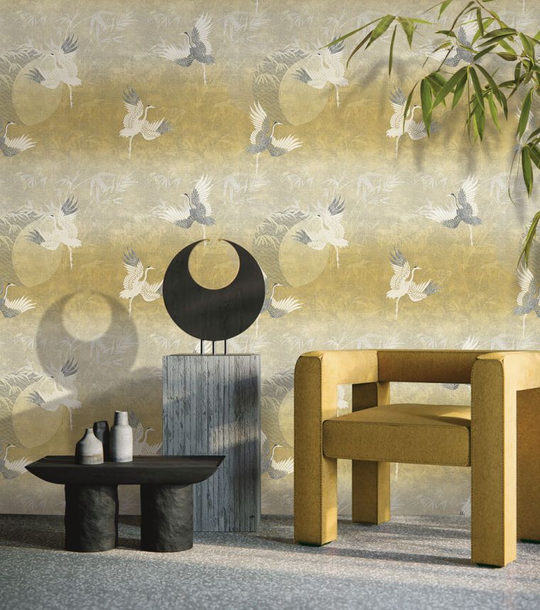 Luxury gray-brown wallpaper with birds 72903, Zen, Emiliana Parati 