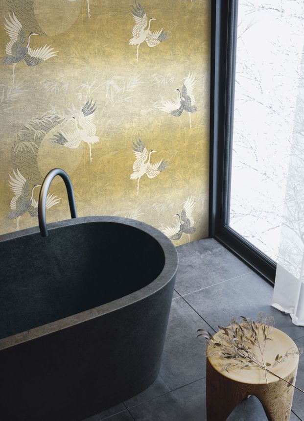 Luxury ocher wallpaper, birds 72904, Zen, Emiliana Parati 