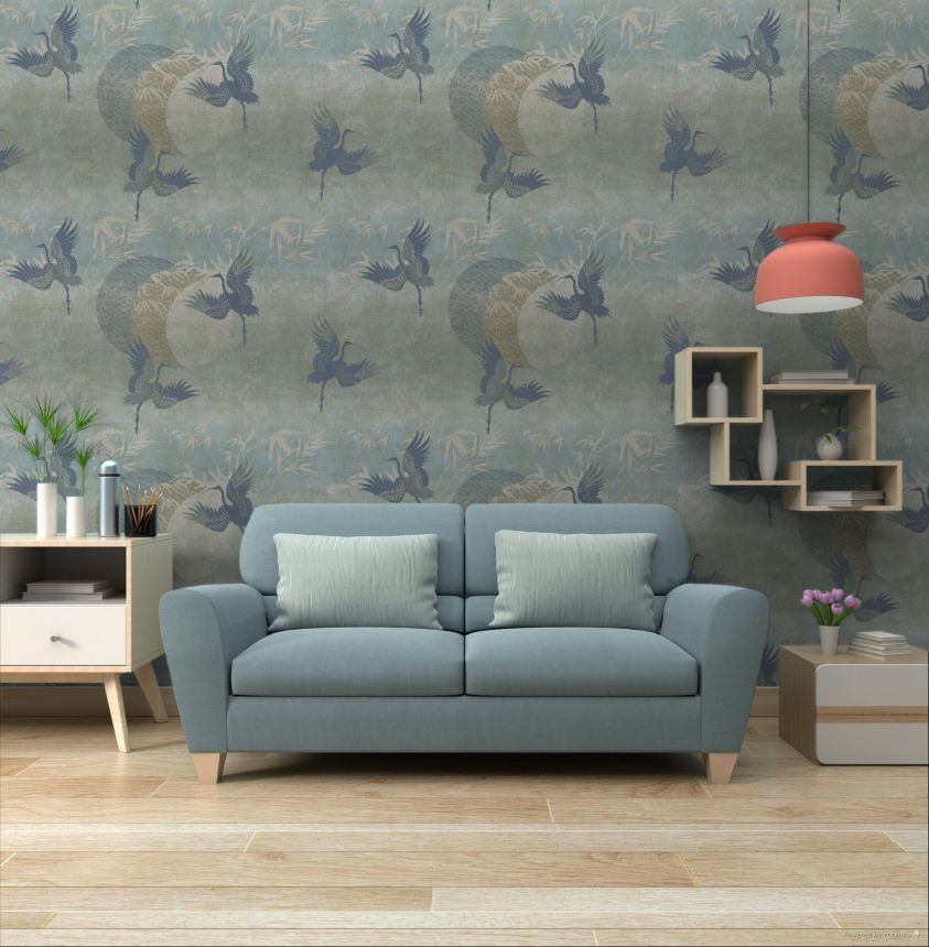 Luxury blue wallpaper, birds 72906, Zen, Emiliana Parati 