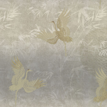 Luxury gray-beige wallpaper, birds 72907, Zen, Emiliana Parati 