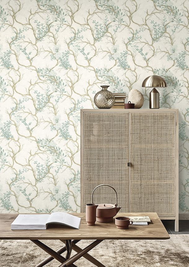 Luxury cream wallpaper, twigs, blooms 72956, Zen, Emiliana Parati 