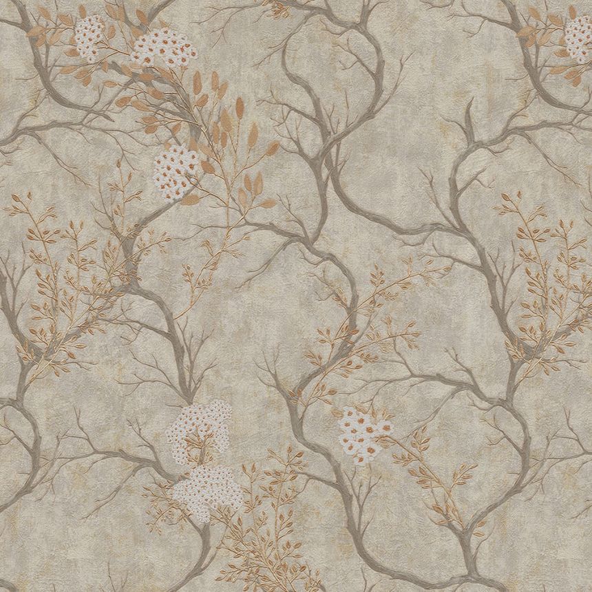 Luxury brown wallpaper, twigs, blooms 72958, Zen, Emiliana Parati 