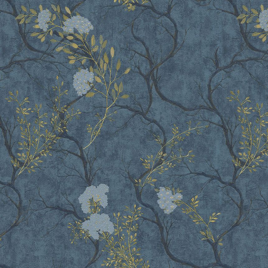 Luxury blue wallpaper, twigs, blooms 72959, Zen, Emiliana Parati 