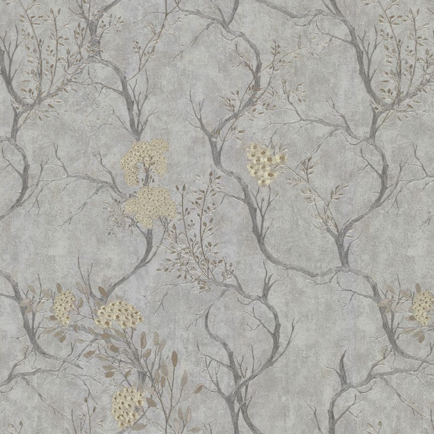 Luxury silver wallpaper, twigs, blooms 72960, Zen, Emiliana Parati 
