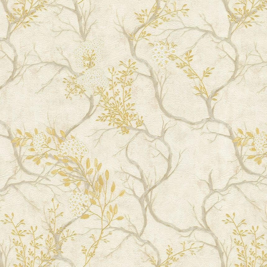 Luxury cream wallpaper, twigs, blooms 72961, Zen, Emiliana Parati 