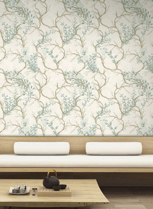 Luxury cream wallpaper, twigs, blooms 72961, Zen, Emiliana Parati 