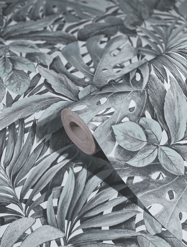 Luxury grey-blue wallpaper with leaves 33306, Botanica, Marburg