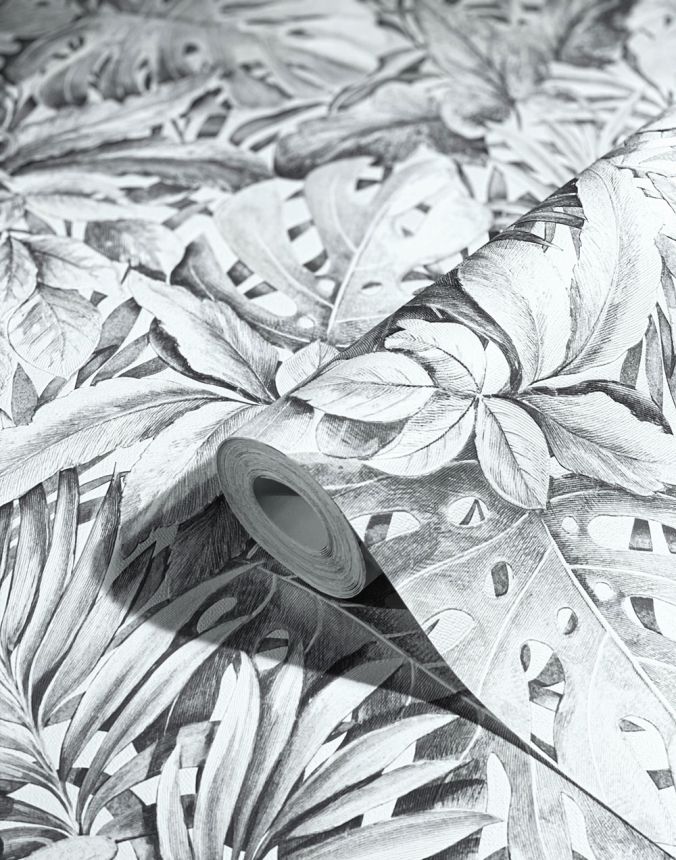 Luxury grey wallpaper with leaves 33308, Botanica, Marburg
