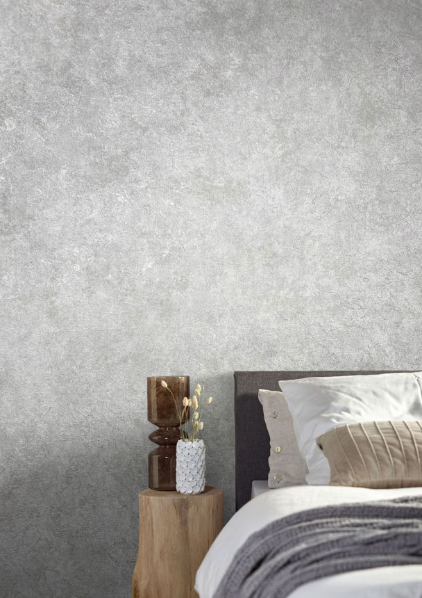 Metallic grey-white wallpaper, vintage plaster 33207, Natural Opulence, Marburg