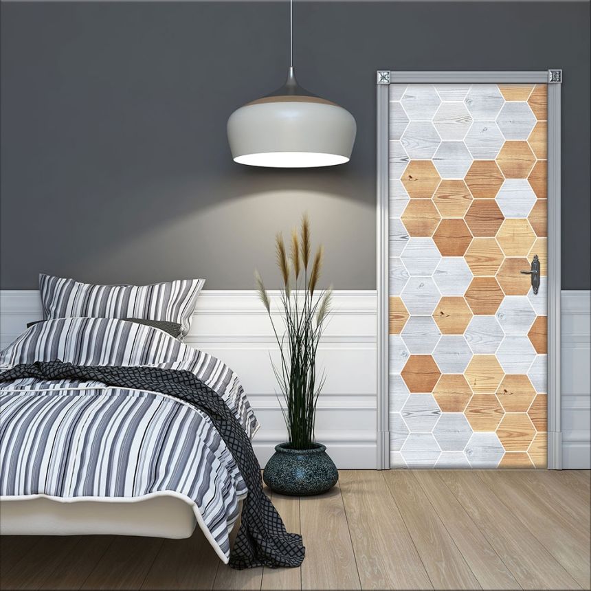 Non-woven photo mural wallpaper for doors Hexagons 33101, 91 x 211 cm, Photomurals, Vavex