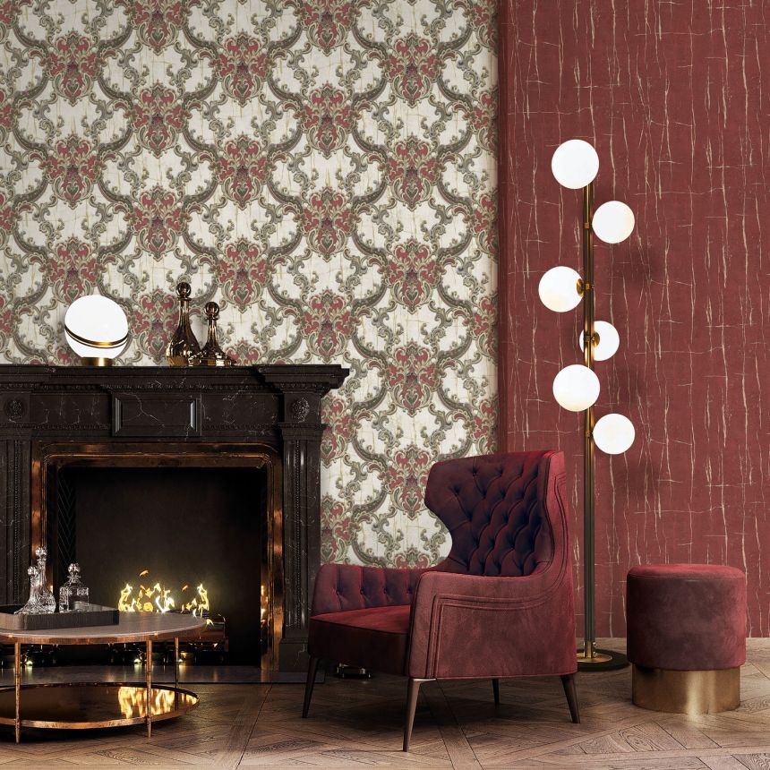 Luxury burgundy-gold wallpaper, imitation of cracked plaster, 86046, Valentin Yudashkin 5, Emiliana Parati