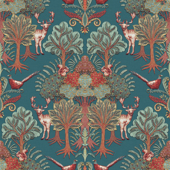 Luxury green wallpaper with trees, animals, TP422305, Tapestry, Design ID