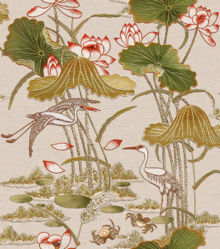 Luxury wallpaper with water lilies and birds, TP422703, Tapestry, Design ID