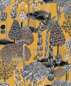 Ochre non-woven wallpaper, trees, SUM001, Summer, Khroma by Masureel