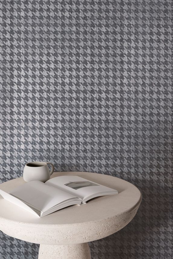 Gray wallpaper, fabric imitation,  rooster foot pattern, ILA505, Aquila, Khroma by Masureel