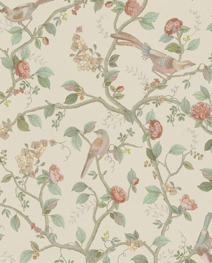 Beige wallpaper with twigs and birds, 333120 Pop Studio 6, Eijffinger