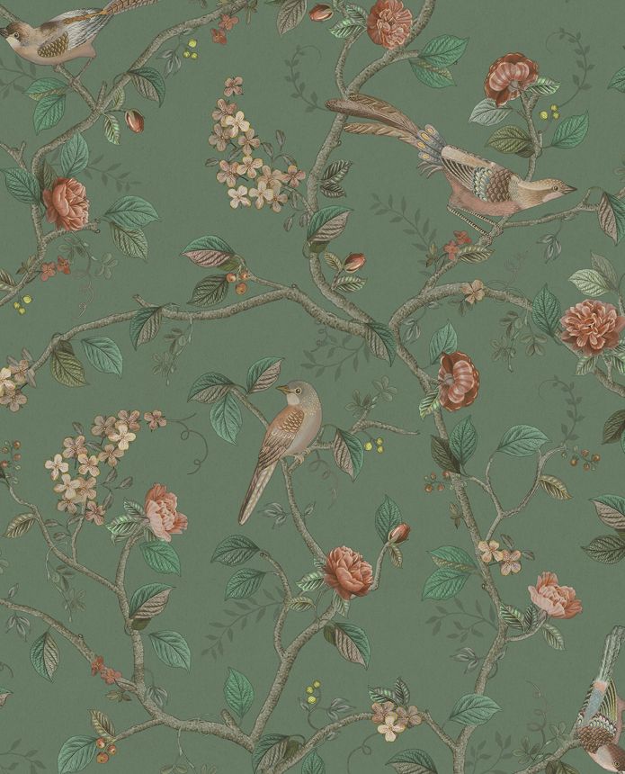 Green wallpaper with birds and twigs, 333123 Pip Studio 6, Eijffinger