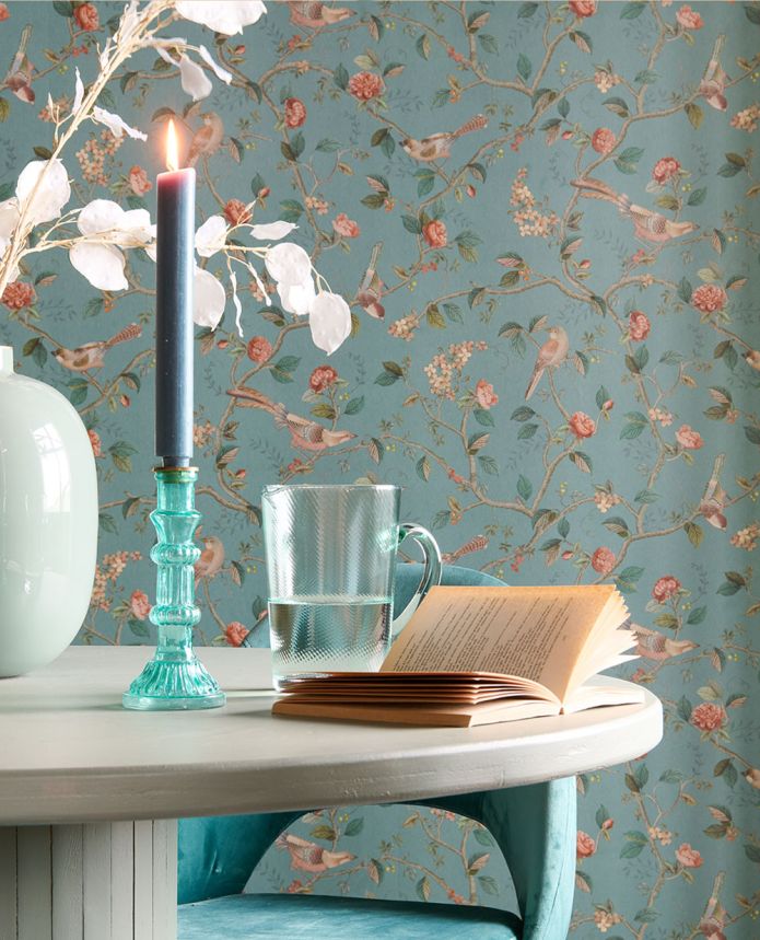 Green wallpaper with twigs and birds, 333124 Pip Studio 6, Eijffinger