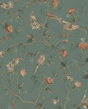 Green wallpaper with twigs and birds, 333124 Pip Studio 6, Eijffinger
