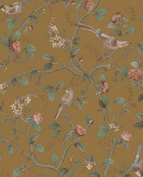 Ocher wallpaper with birds and twigs, 333125 Pip Studio 6, Eijffinger