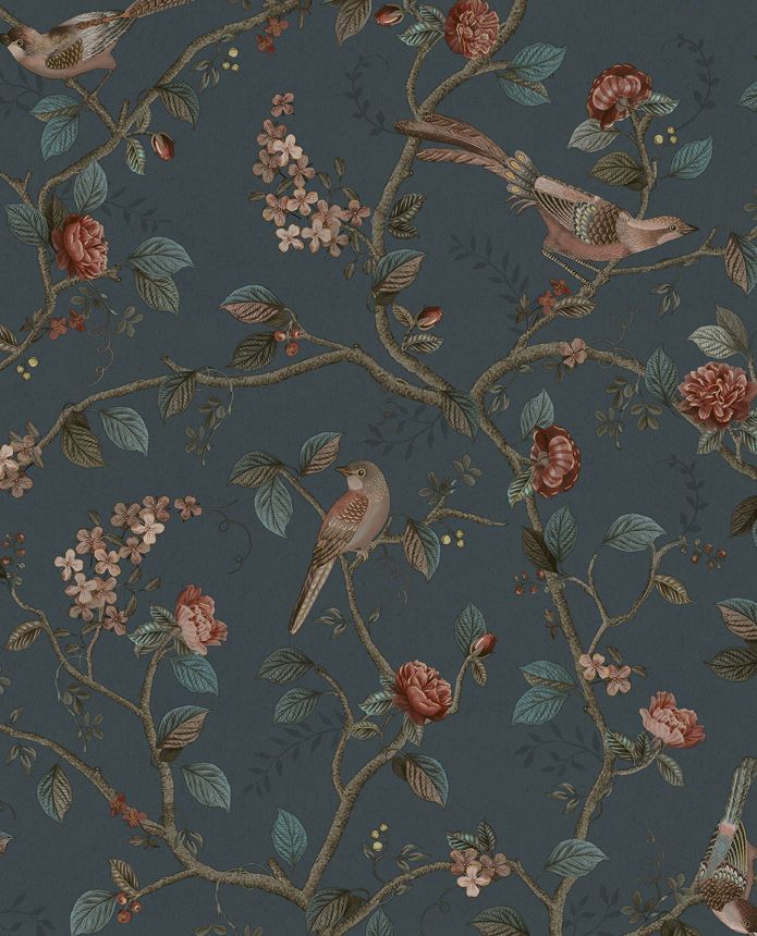 Blue wallpaper with birds and twigs, 333126 Pip Studio 6, Eijffinger