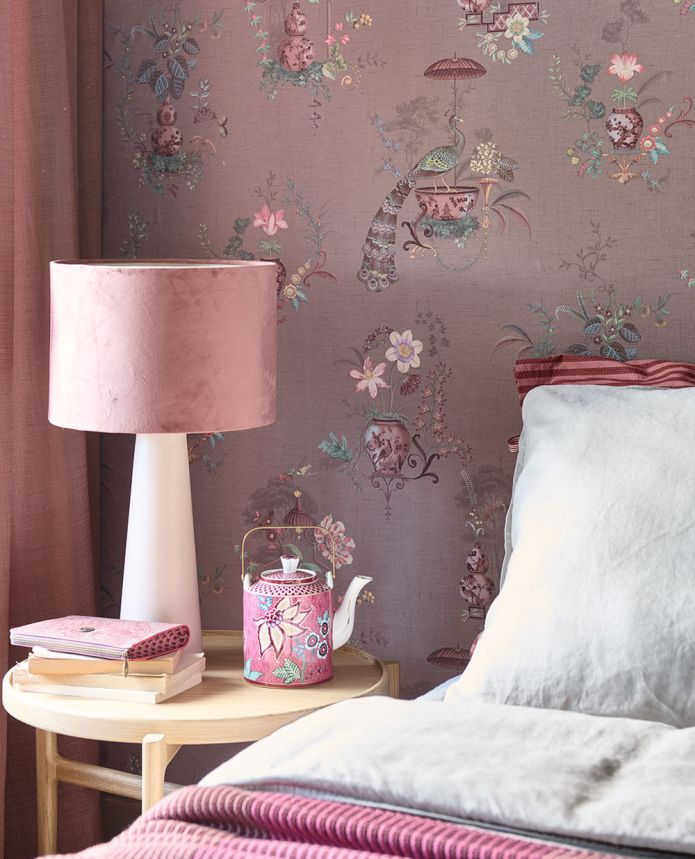 Old pink wallpaper with flowers and peacocks, 333143 Pip Studio 6, Eijffinger