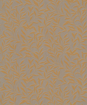 Brown wallpaper with ocher leaves, 221354, Botanical, BN Walls