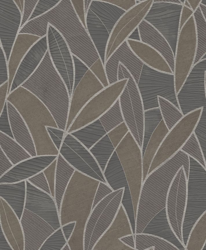 Grey-brown wallpaper with leaves, AL26234, Allure, Decoprint