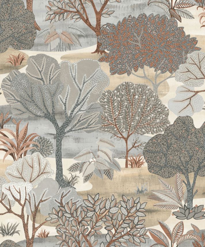 Gray-brown wallpaper, trees, AL26251, Allure, Decoprint