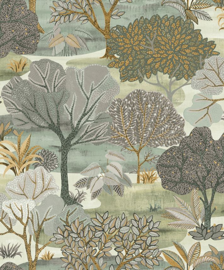 Green-brown wallpaper, trees, AL26253, Allure, Decoprint