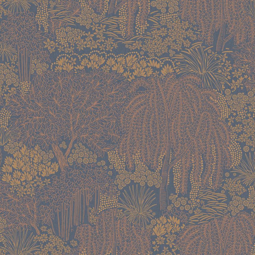 Blue-bronze wallpaper, trees, leaves, AL26264, Allure, Decoprint
